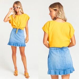 Show Me Your MuMu Katrina Linen Blend Tie Front Shirt Canary Yellow Size X Small
